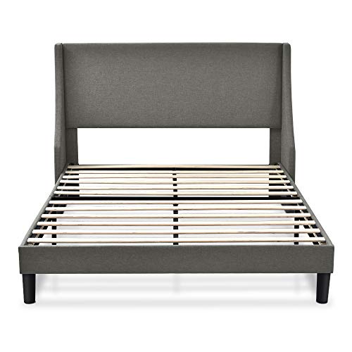 Allewie Full Size Bed Frame, Platform Bed Frame with Upholstered Headboard, Modern Deluxe Wingback, Wood Slat Support, Mattress Foundation, Light Grey