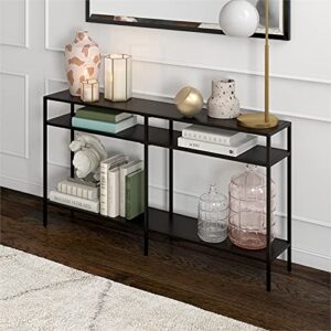 Henn&Hart 55" Wide Rectangular Console Table with Metal Shelves in Blackened Bronze, Entryway Table, Accent Table for Living Room, Hallway