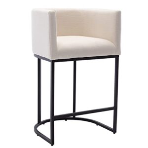 rivova contemporary cream linen bar stool, 29″ upholstered fabric counter height barstool kitchen counter island stool with black metal base