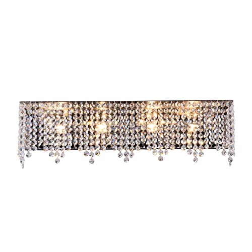 LUENFAT Crystal Bathroom-Light Fixtures Over Mirror, 24 in. Rectangular, Glam Mordern Style, Stainless Bathroom Vanity-Light Fixture with Sparking Clear Crystals