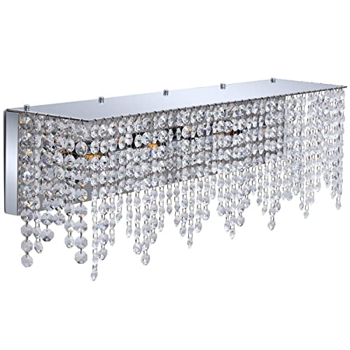 LUENFAT Crystal Bathroom-Light Fixtures Over Mirror, 24 in. Rectangular, Glam Mordern Style, Stainless Bathroom Vanity-Light Fixture with Sparking Clear Crystals