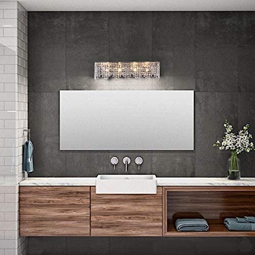 LUENFAT Crystal Bathroom-Light Fixtures Over Mirror, 24 in. Rectangular, Glam Mordern Style, Stainless Bathroom Vanity-Light Fixture with Sparking Clear Crystals