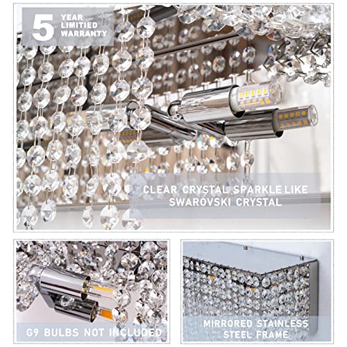 LUENFAT Crystal Bathroom-Light Fixtures Over Mirror, 24 in. Rectangular, Glam Mordern Style, Stainless Bathroom Vanity-Light Fixture with Sparking Clear Crystals