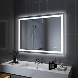 Amorho LED Bathroom Mirror 48"x 32" with Front and Backlight, Stepless Dimmable Wall Mirrors with Anti-Fog, Shatter-Proof, Memory, 3 Colors, Double LED Vanity Mirror