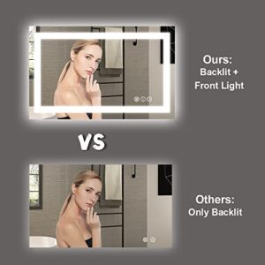 Amorho LED Bathroom Mirror 48"x 32" with Front and Backlight, Stepless Dimmable Wall Mirrors with Anti-Fog, Shatter-Proof, Memory, 3 Colors, Double LED Vanity Mirror