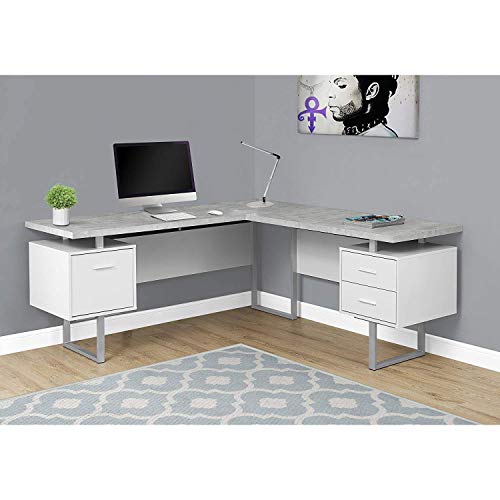 Monarch Specialties Computer 70"L Desk Left or Right Facing - White / Cement-Look