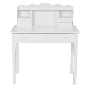 ADORNEVE Writing Desk with USB Port, Home Office Desk with Drawers and Hutch, 36.2" Study Table Computer Desk for Student/Adults, Computer Work Station with Storage Shelf, 7 Drawers, White