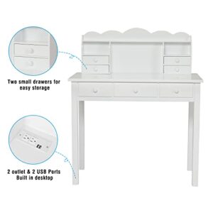 ADORNEVE Writing Desk with USB Port, Home Office Desk with Drawers and Hutch, 36.2" Study Table Computer Desk for Student/Adults, Computer Work Station with Storage Shelf, 7 Drawers, White