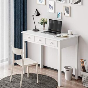 ADORNEVE Writing Desk with USB Port, Home Office Desk with Drawers and Hutch, 36.2" Study Table Computer Desk for Student/Adults, Computer Work Station with Storage Shelf, 7 Drawers, White