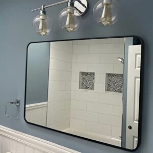 30 x 40 bathroom mirror large black wall mirror rectangle wall mounted mirror metal framed mirror for hanging vertical or horizontal, rounded corner