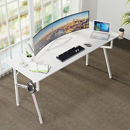 Eureka Ergonomic Computer Desk, 63 inch Large Study Gaming PC Desk for Home Office Long Wrting Table with Mouse Pad Headset Hook Cup Holder, K Shape Metal Frame - White