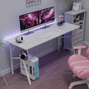 Eureka Ergonomic Computer Desk, 63 inch Large Study Gaming PC Desk for Home Office Long Wrting Table with Mouse Pad Headset Hook Cup Holder, K Shape Metal Frame - White