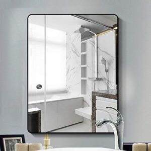 sild large modern black aluminum wall mirror 30″x40″ glass panel vanity or mirrors for wall, rectangle hangs horizontal or vertical