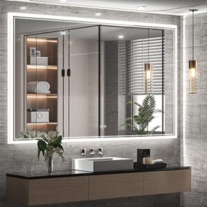 tokeshimi led bathroom mirror lighted vanity mirror, large backlit mirror anti fog wall mounted dimmable makeup mirror with front lights & backlight(horizontal&vertical) (48 x 30 inch)