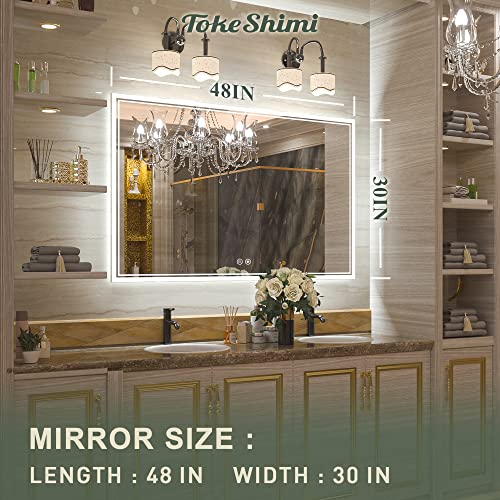 TokeShimi LED Bathroom Mirror Lighted Vanity Mirror, Large Backlit Mirror Anti Fog Wall Mounted Dimmable Makeup Mirror with Front Lights & Backlight(Horizontal&Vertical) (48 x 30 Inch)