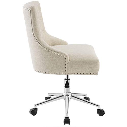 Modway Regent Tufted Button Upholstered Fabric Swivel Office Chair with Nailhead Trim in Beige