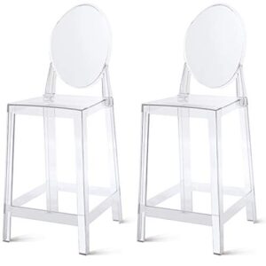 2xhome – set of 2 25″ seat height barstool modern ghost chair ghost stool black side bar stool counter stool accent stool no arms (clear)