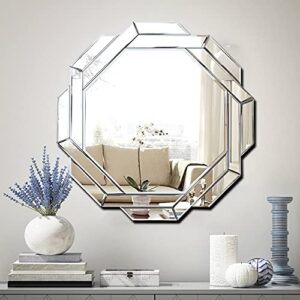 fywdglart hlartdecor helicoid frameless beveled wall decor mirror.(hexagon) silver polished mirror for wall decorating(23.6x23.6inches).hfy hexagon decorative mirror.
