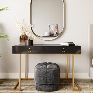 belleze modern 45 inch makeup vanity dressing table or home office computer laptop writing desk with two storage drawers, wood top, and gold metal frame – chelsea (black)