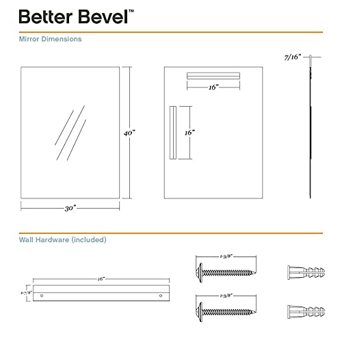 Better Bevel 30" x 40" Frameless Rectangle Bathroom Wall Mirror | Polished Edge