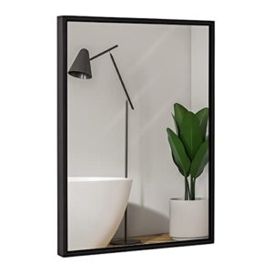 hamilton hills 30×40 inch black framed mirror | large rectangular bathroom mirrors for wall | floating glass panel vanity with border | wall-mounted mirror for decor | hangs horizontal or vertical