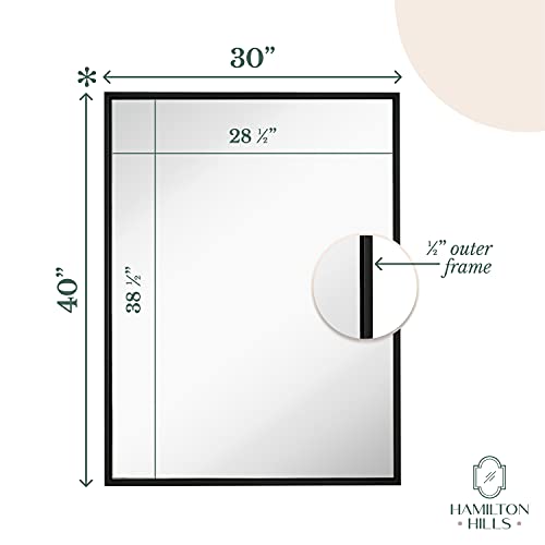 Hamilton Hills 30x40 inch Black Framed Mirror | Large Rectangular Bathroom Mirrors for Wall | Floating Glass Panel Vanity with Border | Wall-Mounted Mirror for Decor | Hangs Horizontal or Vertical