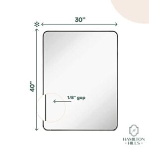 Hamilton Hills Contemporary Brushed Metal Wall Mirror | Glass Panel Black Framed Rounded Corner Deep Set Design | Mirrored Rectangle Hangs Horizontal or Vertical (30inch x 40inch)