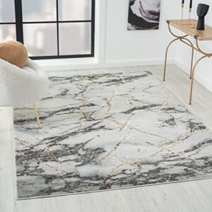 LUXE WEAVERS Ivory 5x7 Marble Abstract Area Rug Gold Living Room Rug