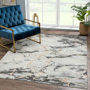 LUXE WEAVERS Ivory 5x7 Marble Abstract Area Rug Gold Living Room Rug