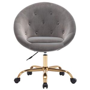 Duhome Modern Home Office Chair Desk Chair Task Computer Chair with Wheels Swivel Vanity Chair Makeup Chair Height Adjustable Chairs Velvet Button Tufted with Wheels and Gold Metal Base (Grey)