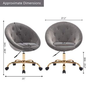 Duhome Modern Home Office Chair Desk Chair Task Computer Chair with Wheels Swivel Vanity Chair Makeup Chair Height Adjustable Chairs Velvet Button Tufted with Wheels and Gold Metal Base (Grey)