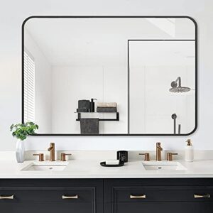 meetdh bathroom mirror 30×40, black metal mirror for wall 30 x 40 inch, rectangle wall mounted mirror, large vanity mirror, wall mirror for bedroom, living room