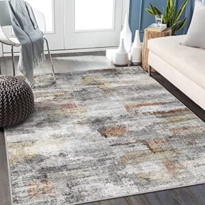 vivorug washable rug, ultra soft area rug 5×7, non slip abstract rug foldable, stain resistant rugs for living room bedroom, modern fuzzy rug (gray/rust, 5’x7′)