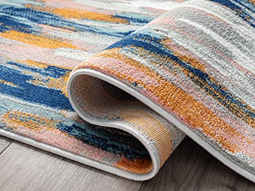 Abani Rugs Orange & Blue Contemporary Abstract Area Rug Contemporary Style, Porto Collection Stain Shedding Resistant, 6' x 9' Rectangle