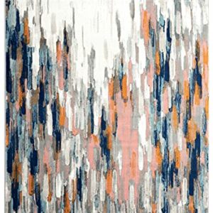 Abani Rugs Orange & Blue Contemporary Abstract Area Rug Contemporary Style, Porto Collection Stain Shedding Resistant, 6' x 9' Rectangle