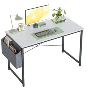cubiker computer desk 47 inch home office writing study desk, modern simple style laptop table with storage bag, white