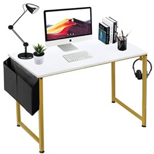 lufeiya computer desk small white gold writing table for home office compact spaces 39 inch modern student study desk,white gold