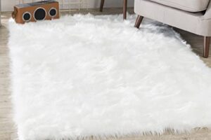 silky soft faux fur rug, 5 ft. x 7 ft. white fluffy rug, made in france, sheepskin area rug, rectangle rug for living room, bedroom, kid’s room, or nursery, home décor accent with non-slip backing