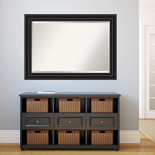 Amanti Art Beveled Bathroom Mirror (30 x 42 in.), Colonial Black Frame - Wall Mirror Black, Large