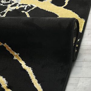 Antep Rugs Babil Gold 4x6 Marble Abstract Modern Indoor Area Rug (Black, 3'11" x 5'11")