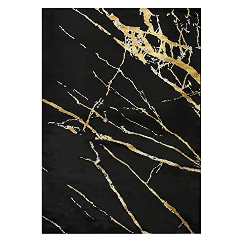 Antep Rugs Babil Gold 4x6 Marble Abstract Modern Indoor Area Rug (Black, 3'11" x 5'11")