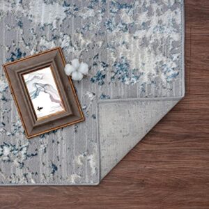 LUXE WEAVERS Florance Collection 86572 Blue Modern Area Rug 8x10, Abstract Stain Resistant Rug