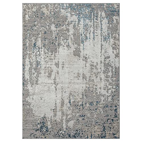 LUXE WEAVERS Florance Collection 86572 Blue Modern Area Rug 8x10, Abstract Stain Resistant Rug