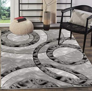 glory rugs area rug modern 5×7 grey black circles geometry soft hand carved contemporary floor carpet fluffy texture for indoor living dining room and bedroom area
