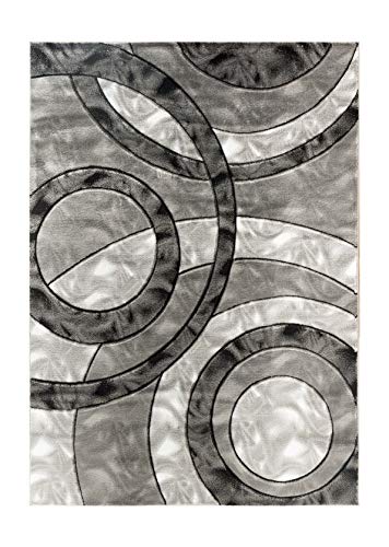 GLORY RUGS Area Rug Modern 5x7 Grey Black Circles Geometry Soft Hand Carved Contemporary Floor Carpet Fluffy Texture for Indoor Living Dining Room and Bedroom Area