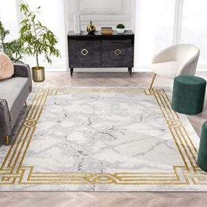 well woven lezlee ivory & gold retro border marble pattern area rug (5’3″ x 7’3″)