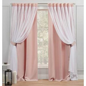 exclusive home catarina layered solid room darkening blackout and sheer hidden tab/rod pocket top curtain panel pair, 52″x84″, rose blush, set of 2
