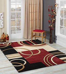 glory rugs area rug modern 5×7 dark red soft hand carved contemporary floor carpet with premium fluffy texture for indoor living dining room and bedroom area.