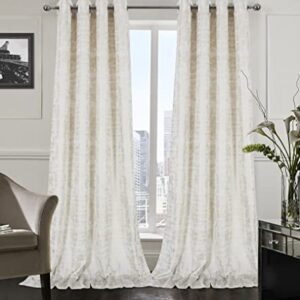 always4u White Soft Velvet Curtains 108 Inch Length Long Luxury Bedroom Curtains Gold Foil Print Window Curtains for Living Room Set of 2