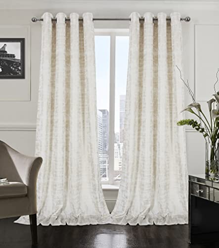 always4u White Soft Velvet Curtains 108 Inch Length Long Luxury Bedroom Curtains Gold Foil Print Window Curtains for Living Room Set of 2